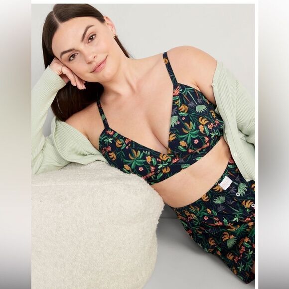 NWT Old Navy women's cross front poplin bralette size 2X banana tropical print - Picture 2 of 16